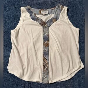 Vintage Darlyn Sleeveless button up with paisley pattern trim